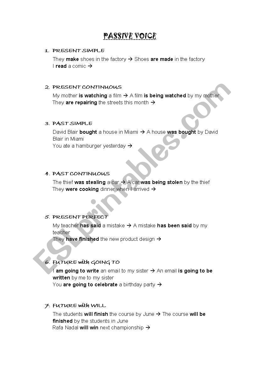 Passive Voice Practice - varied tenses