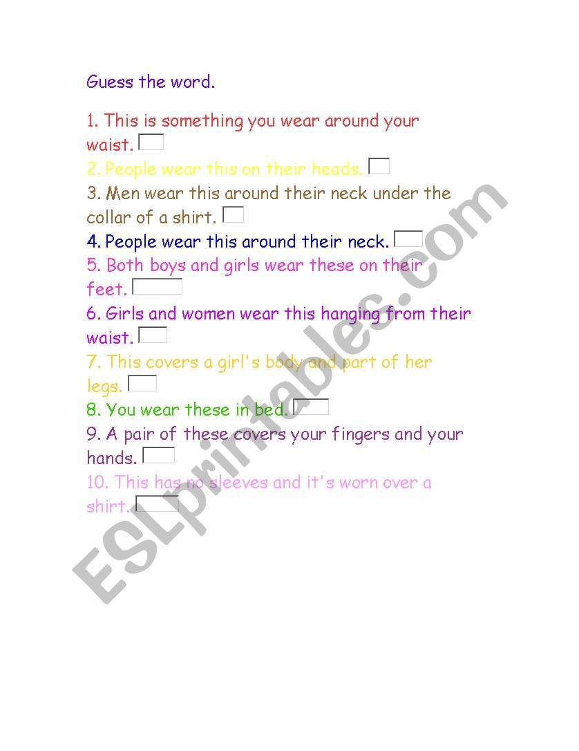 riddle-clothes worksheet