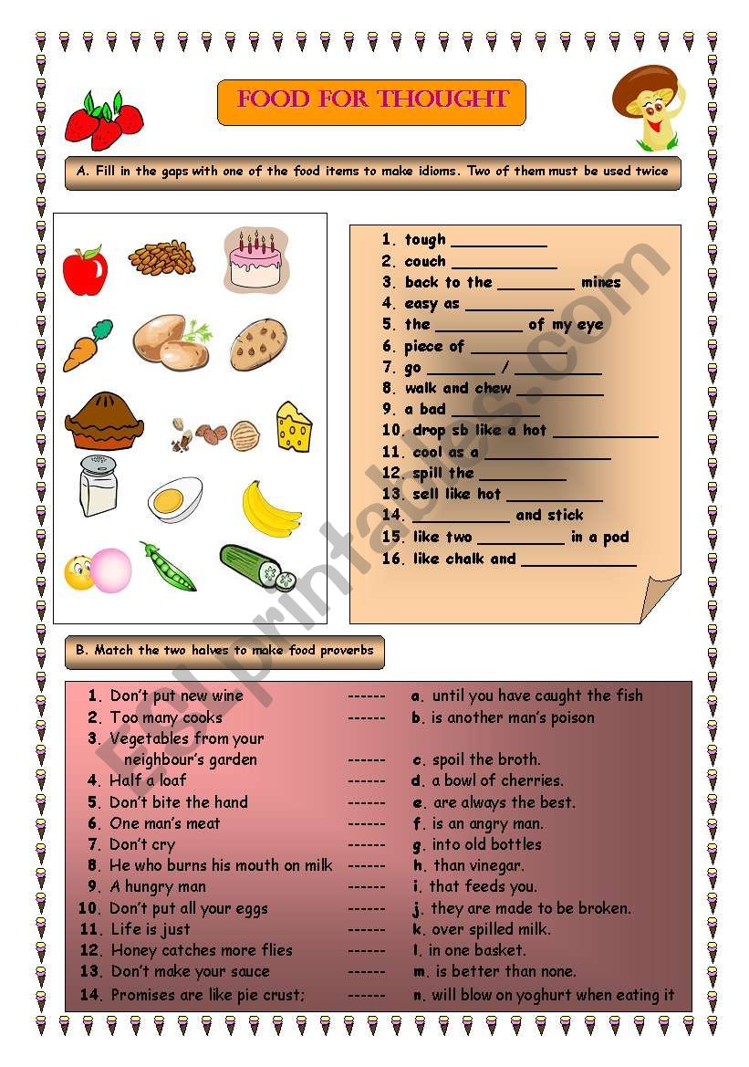 Food idioms and proverbs - ESL worksheet by mariflo