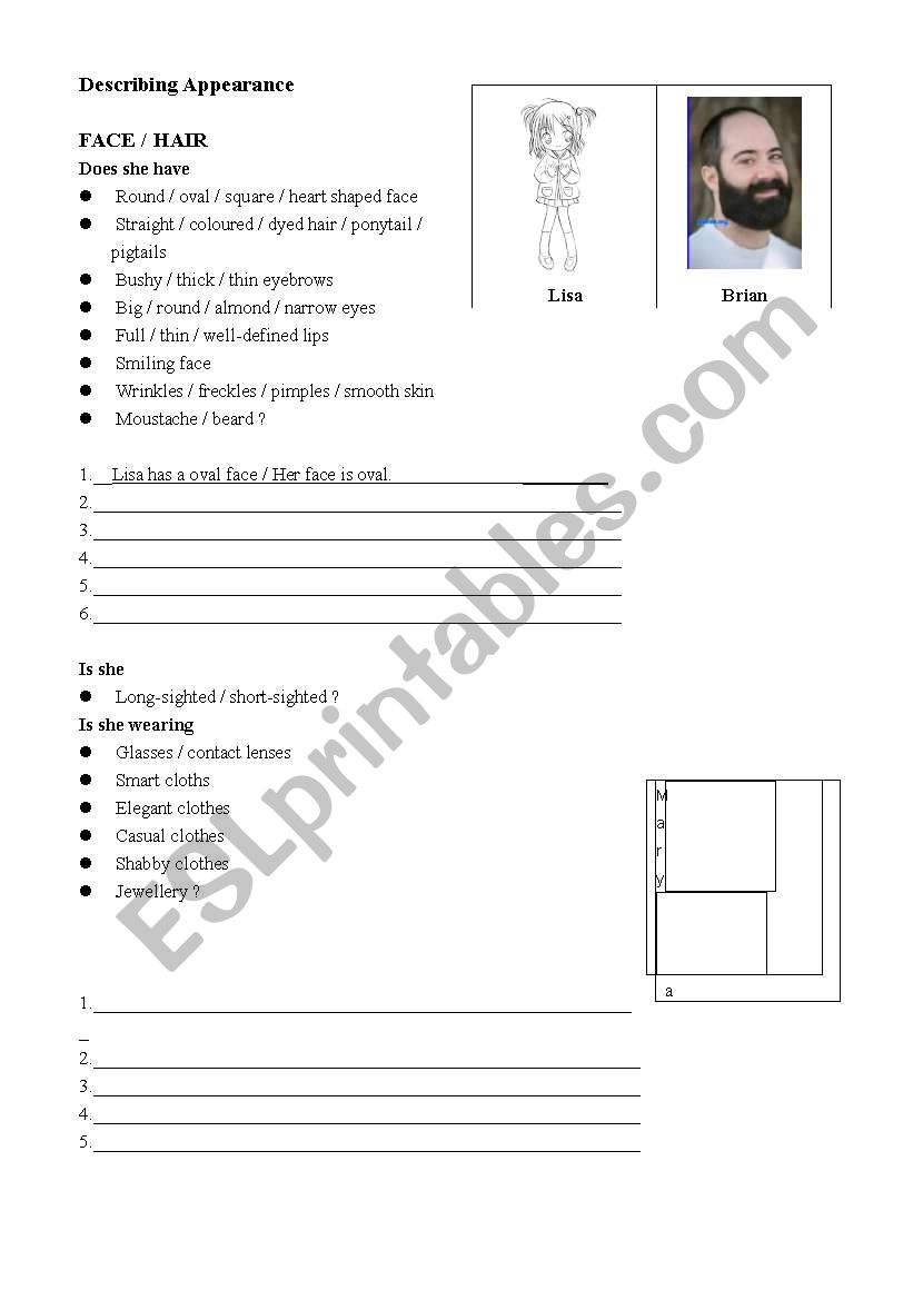 Describing Appearance worksheet