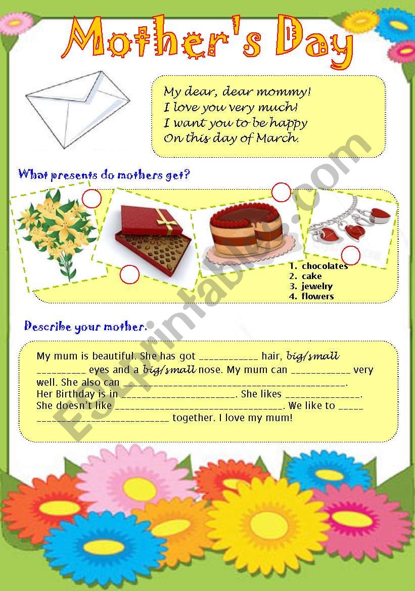 Mother´s Day Esl Worksheet By Numberseventeen