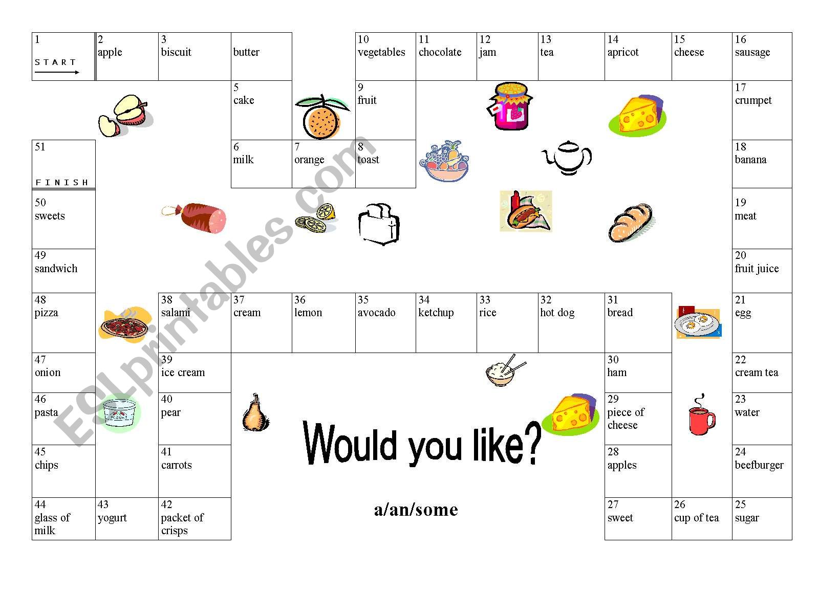 Would you like.... a/an/some? Game - ESL worksheet by grannyann