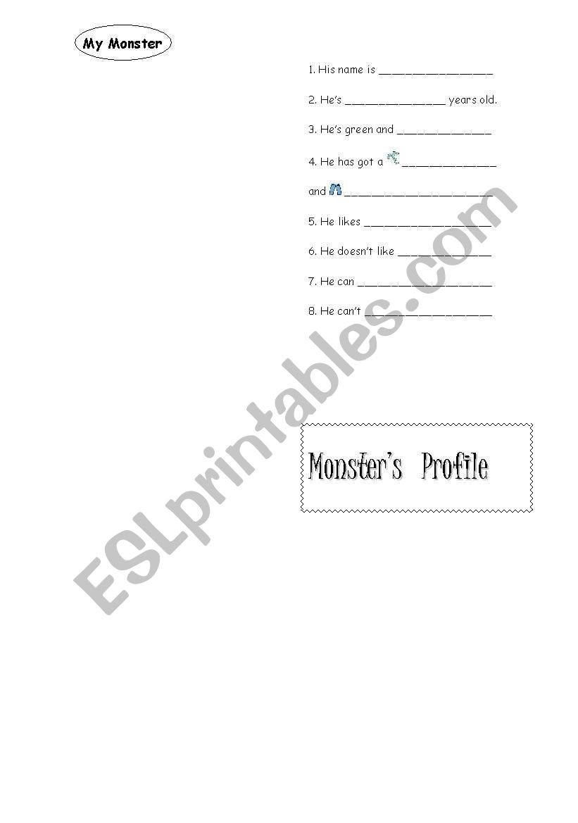 My monster worksheet