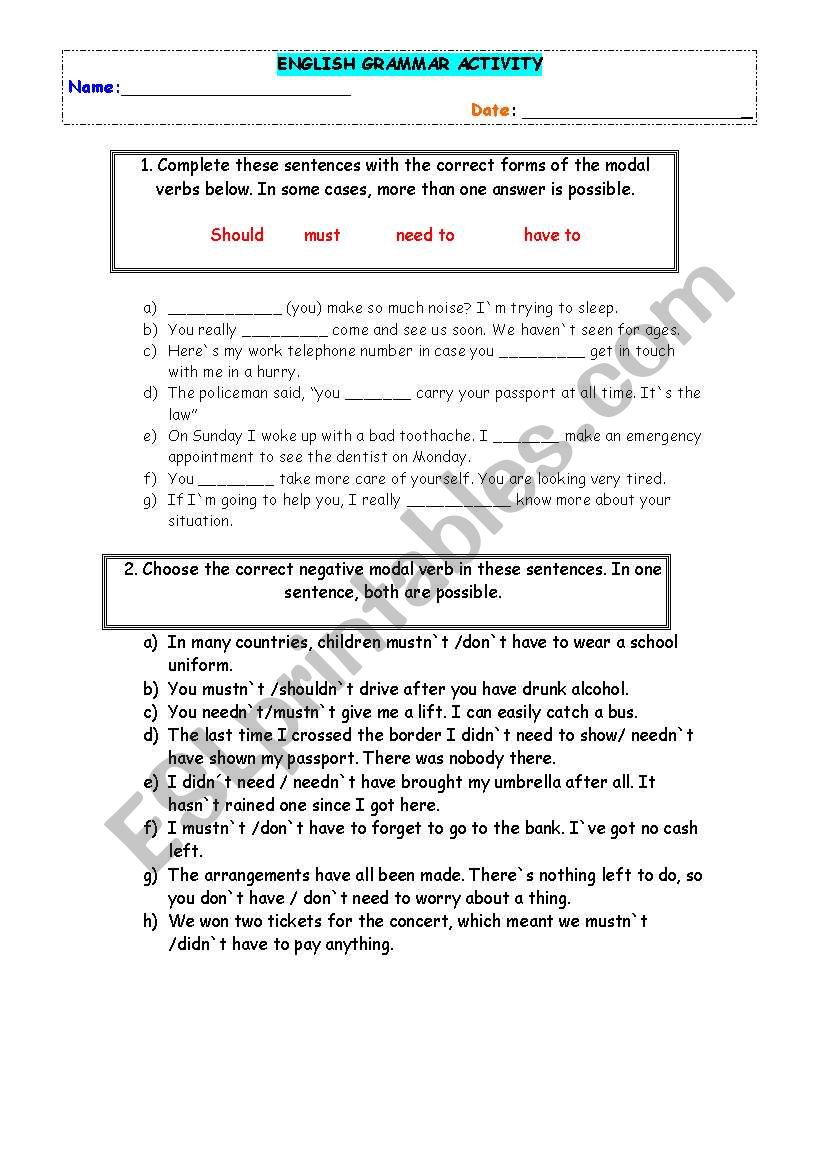 modal verbs worksheet