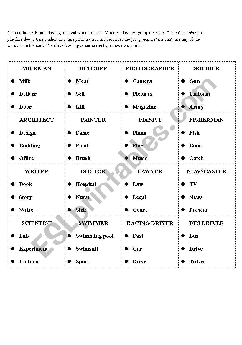 Guess the job worksheet