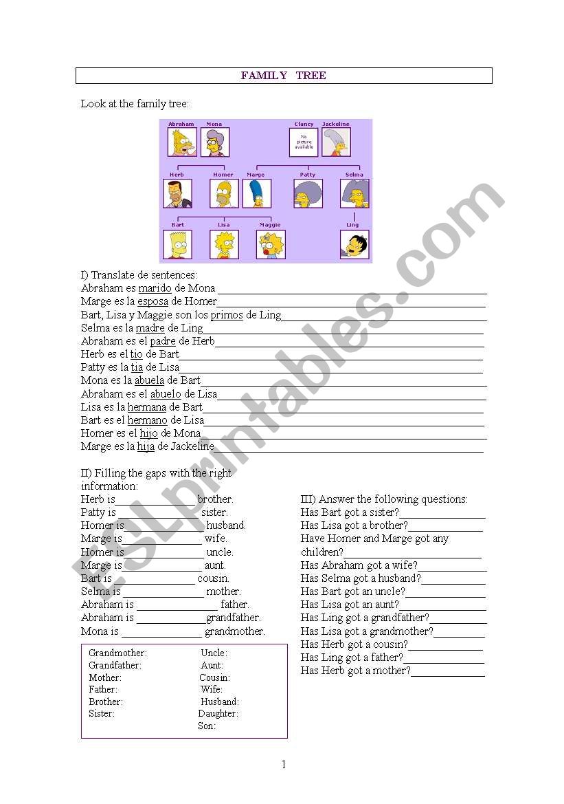 FAMILY TREE worksheet