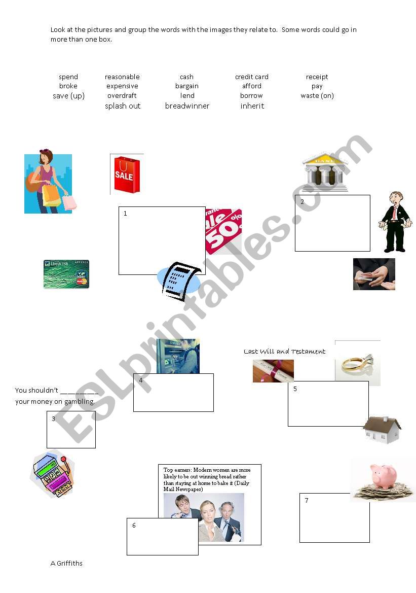 Money Vocabulary - Group words with pictures