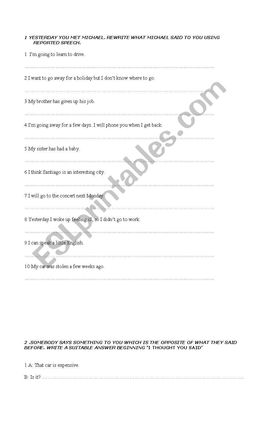 reported spech and gerund worksheet