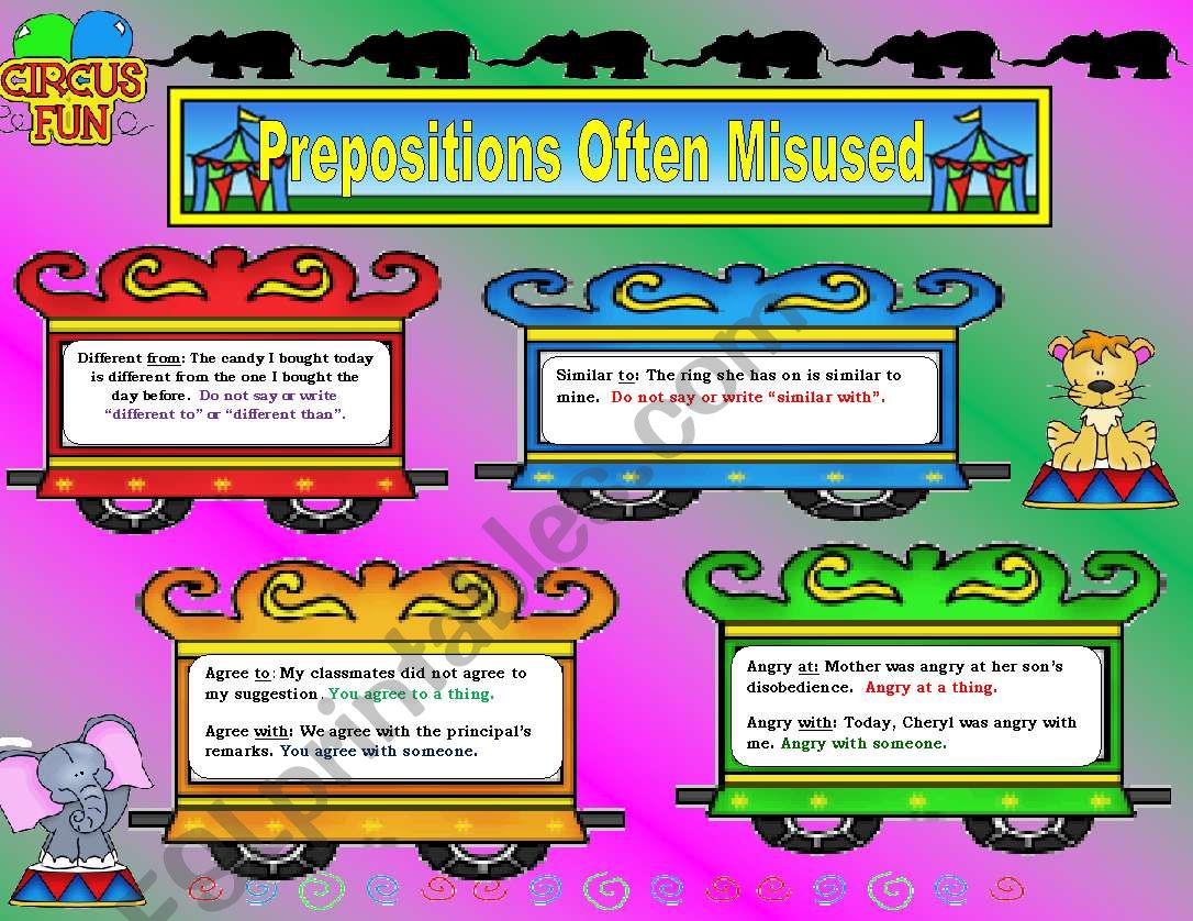 Prepositions often Misused - Exercise Included (3 pages)