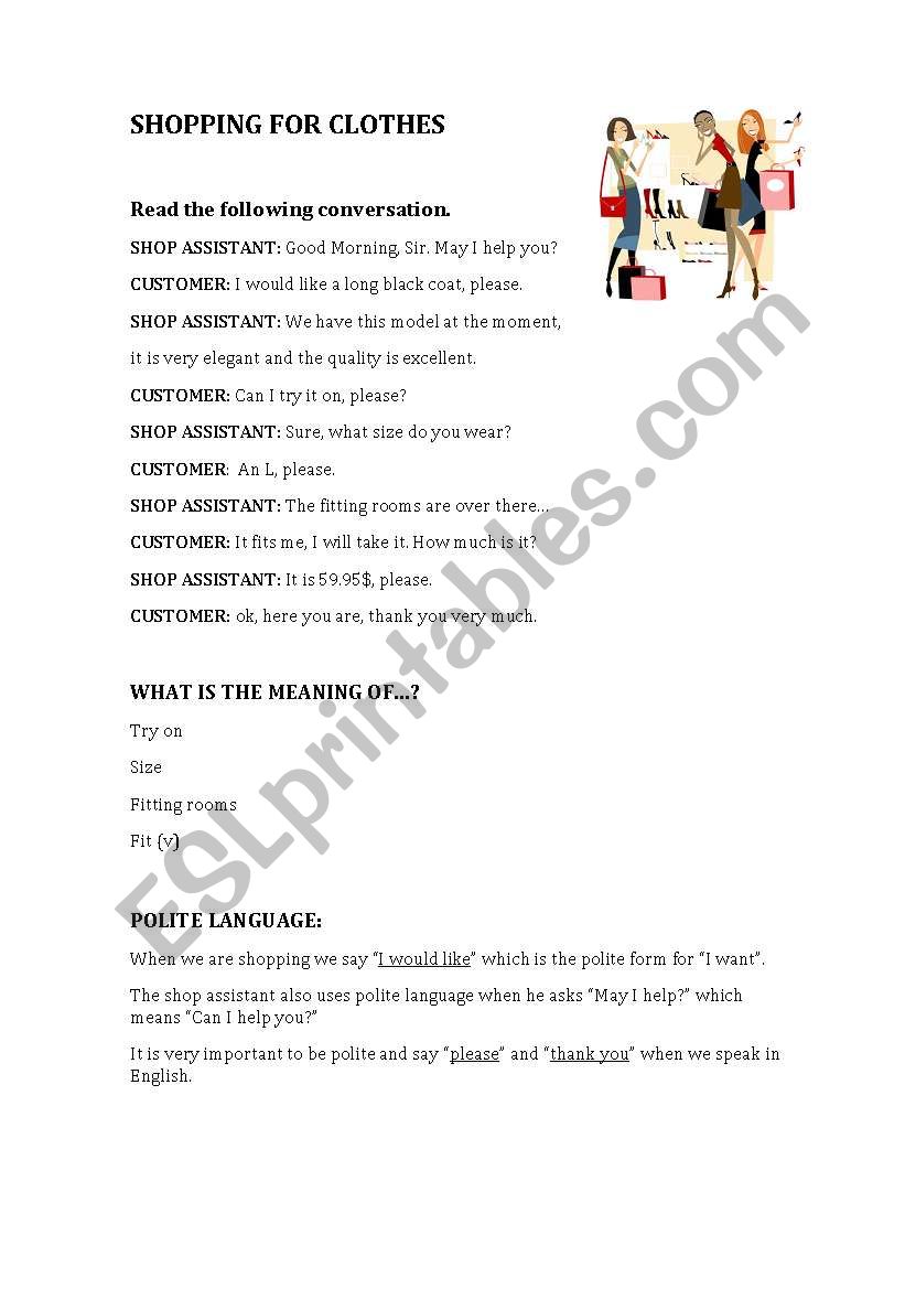 Shopping for clothes - ESL worksheet by laumagamo@gmail.com