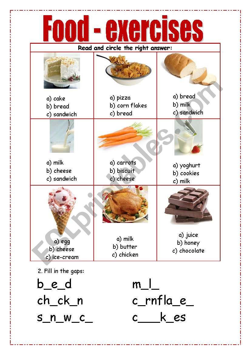 for pdf free kindergarten worksheet ESL food, borna  by worksheet exercises
