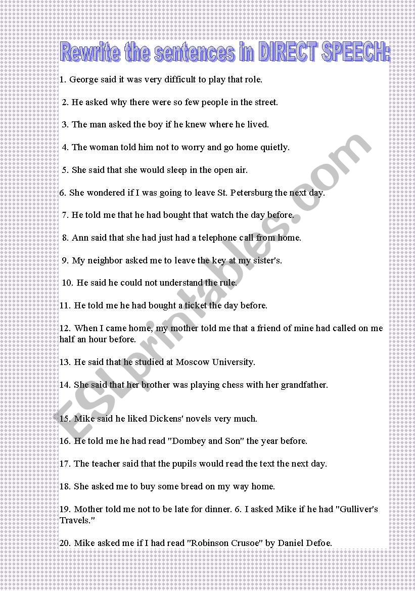 direct and indirect speech mixed exercises