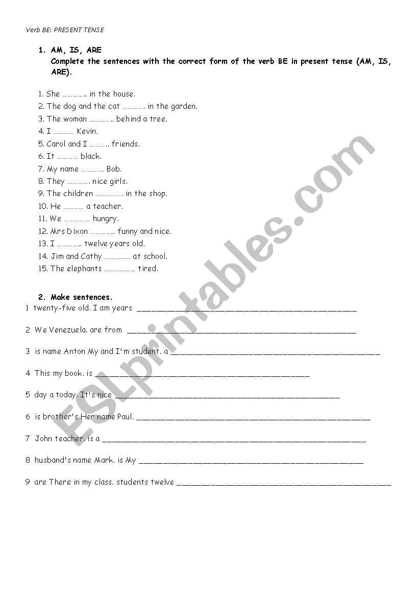 VERB BE: Present Tense worksheet