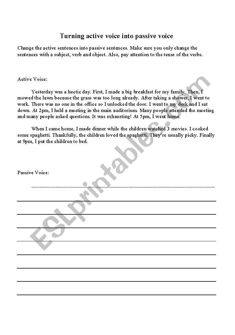 Active into Passive Voice worksheet