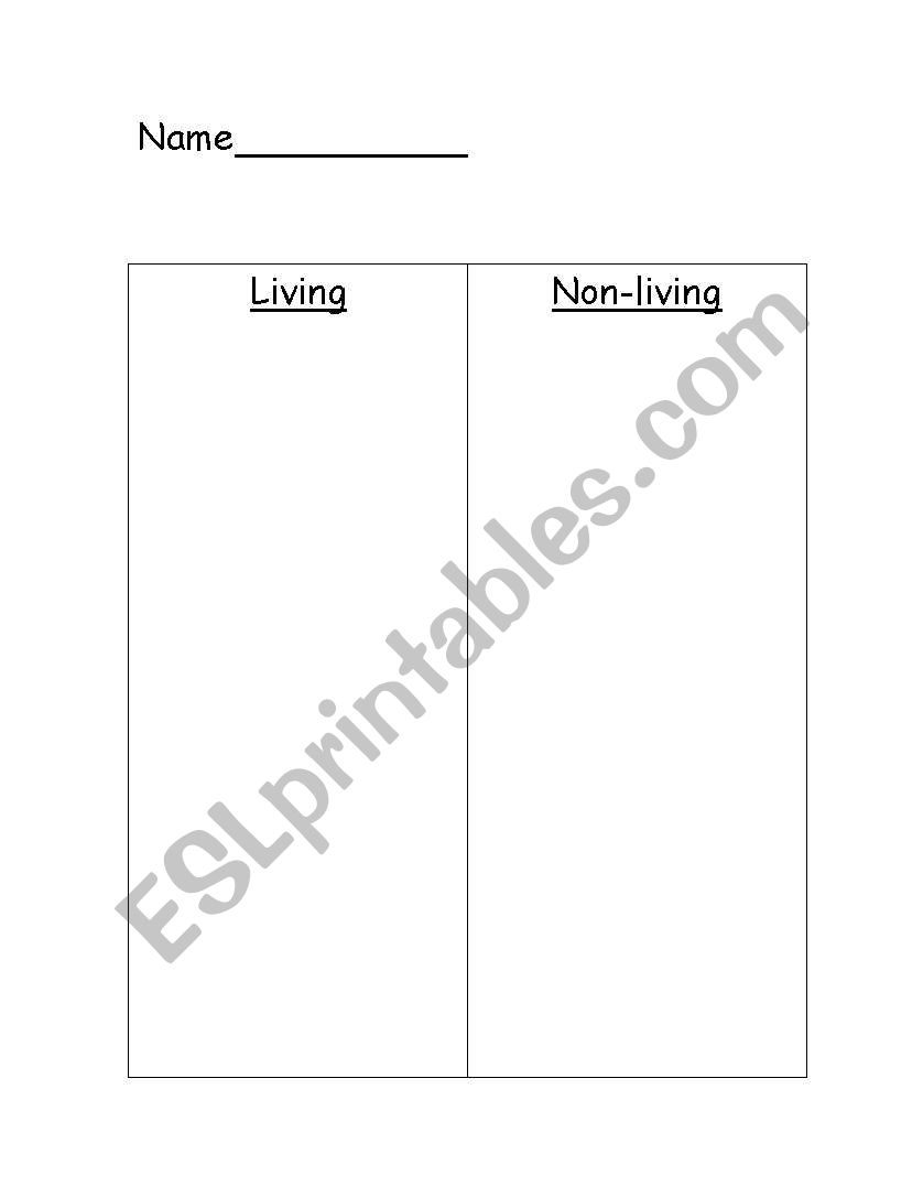 Living and non-living sort worksheet