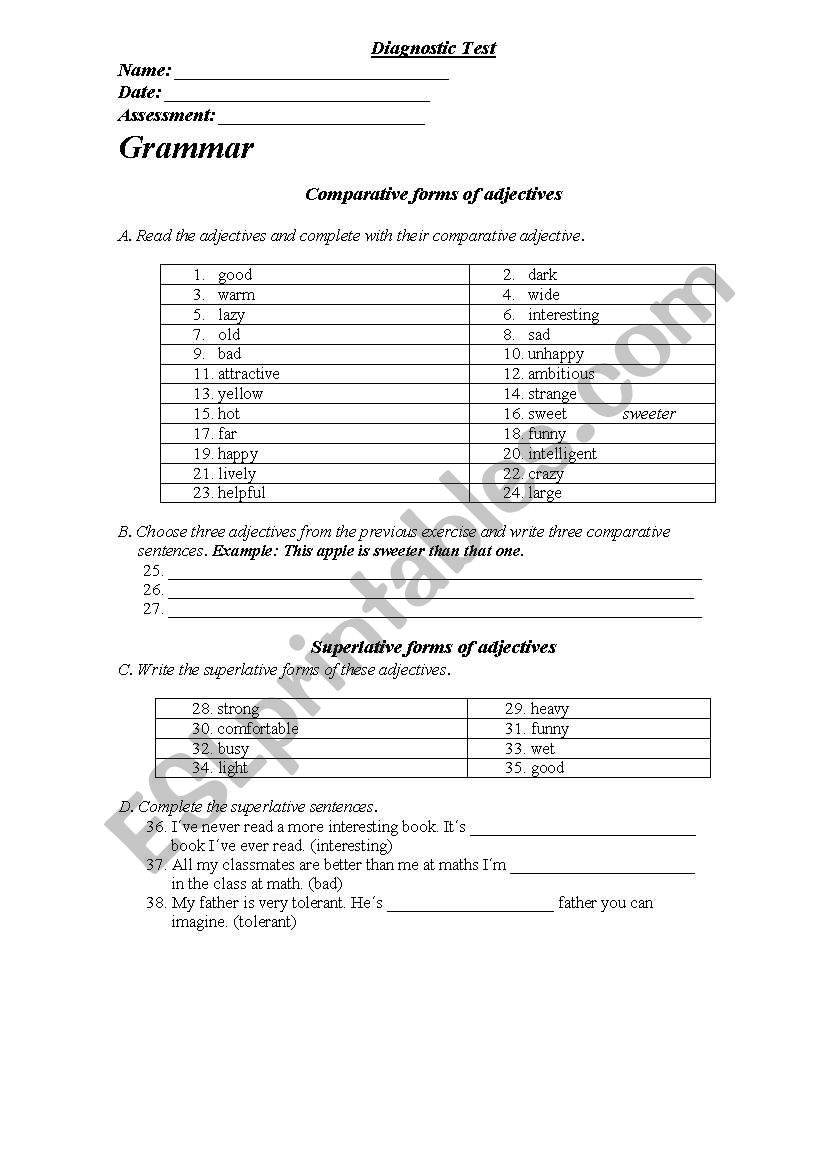 English worksheets: Diagnostic test 9th grade