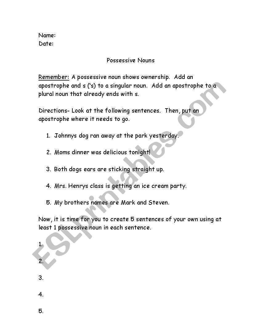 Possessives worksheet