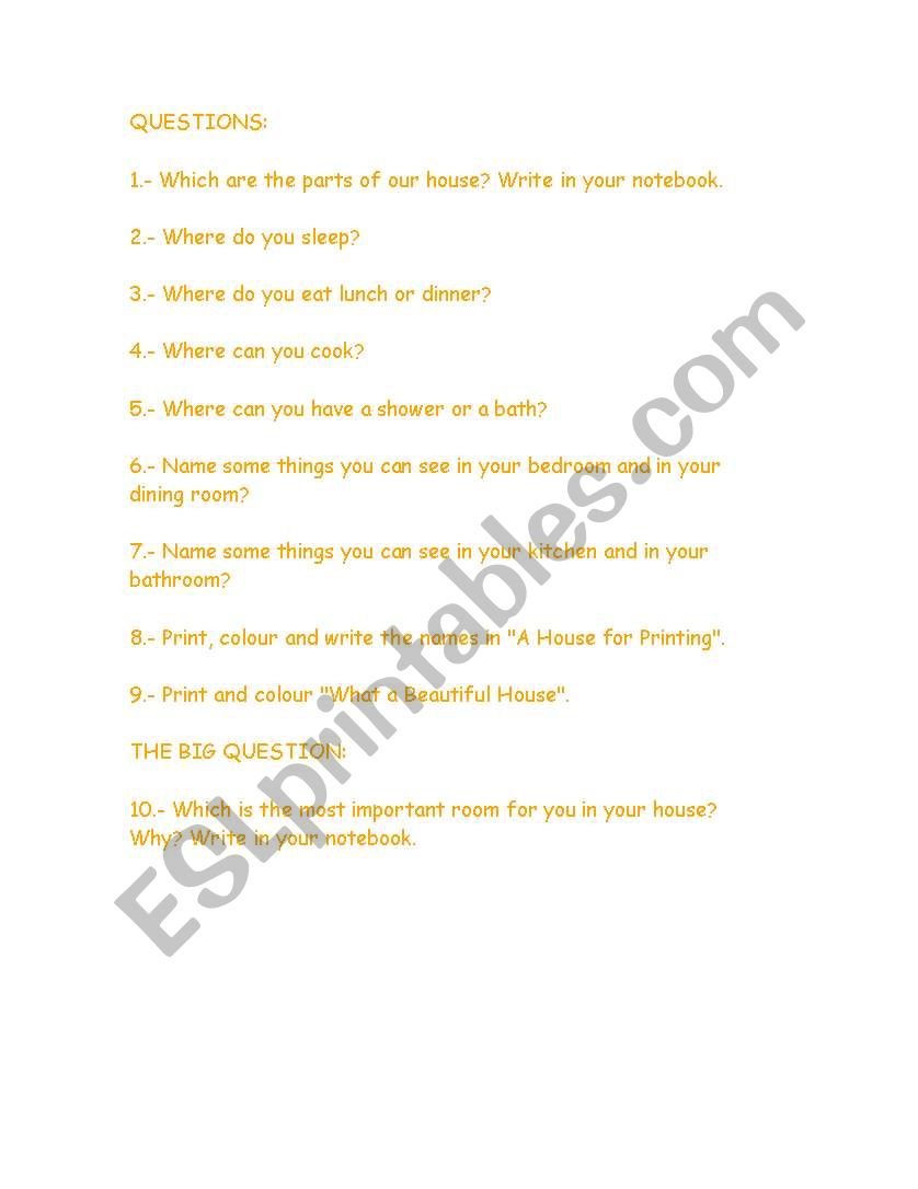 Parts of the house worksheet worksheet