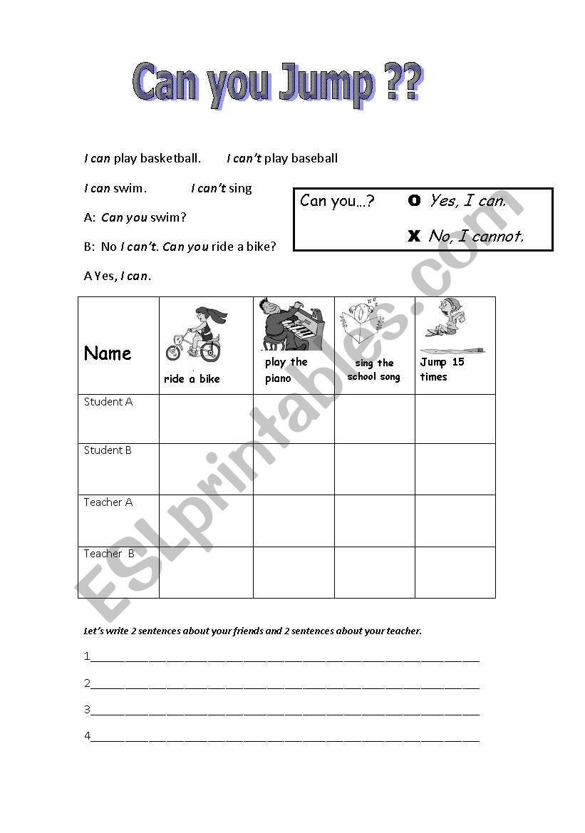 Can you jump? worksheet