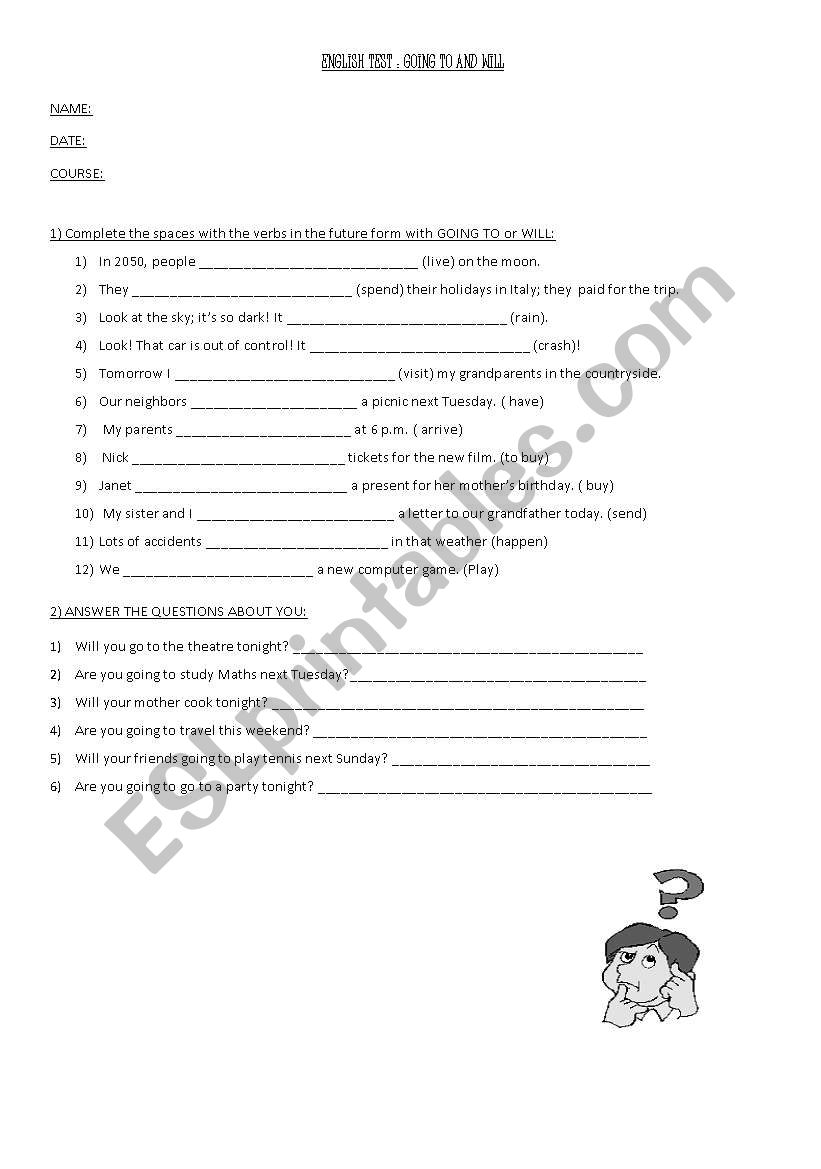 will - going to worksheet