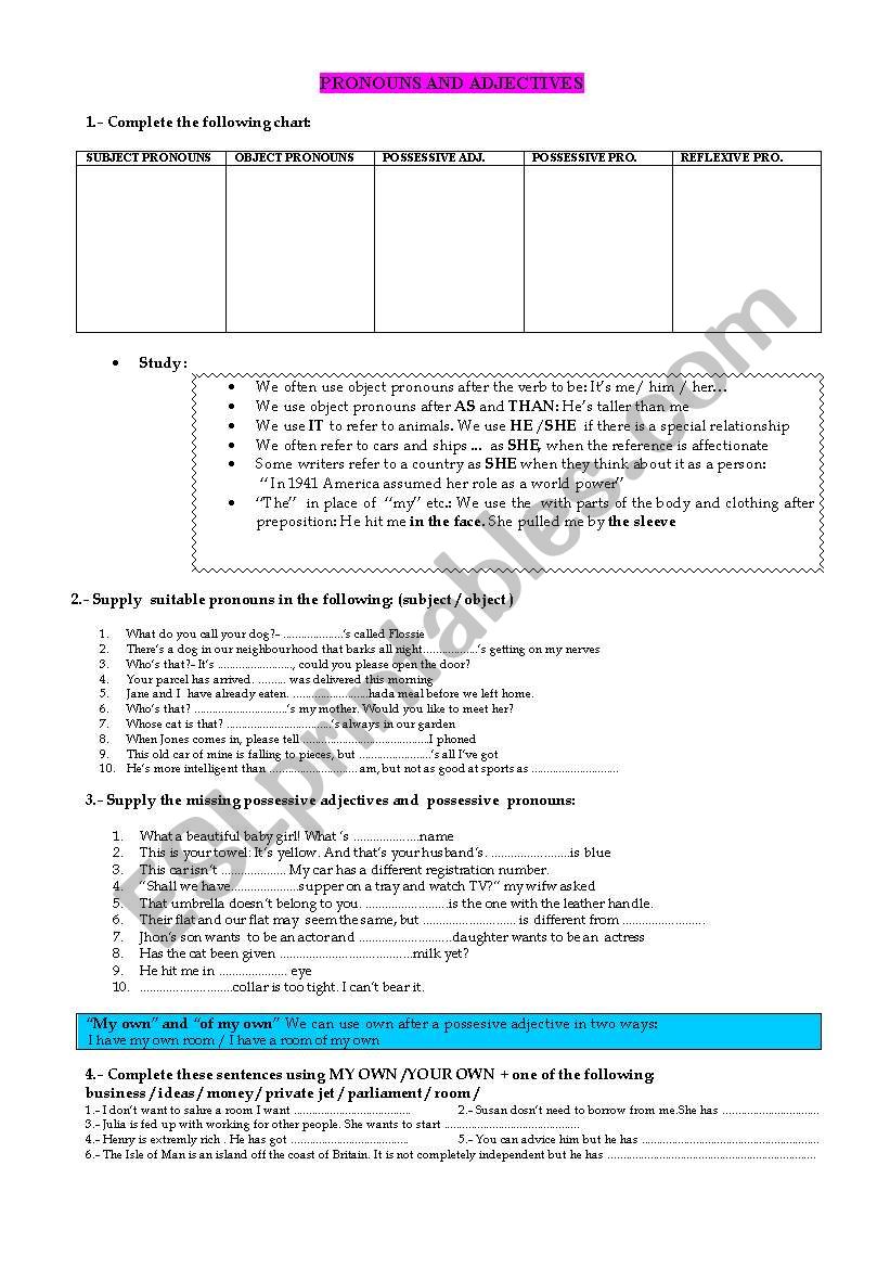 PRONOUNS &ADJECTIVES worksheet