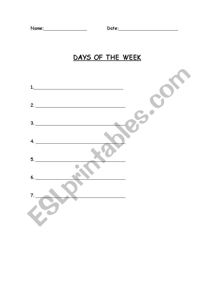 Days of the Week worksheet