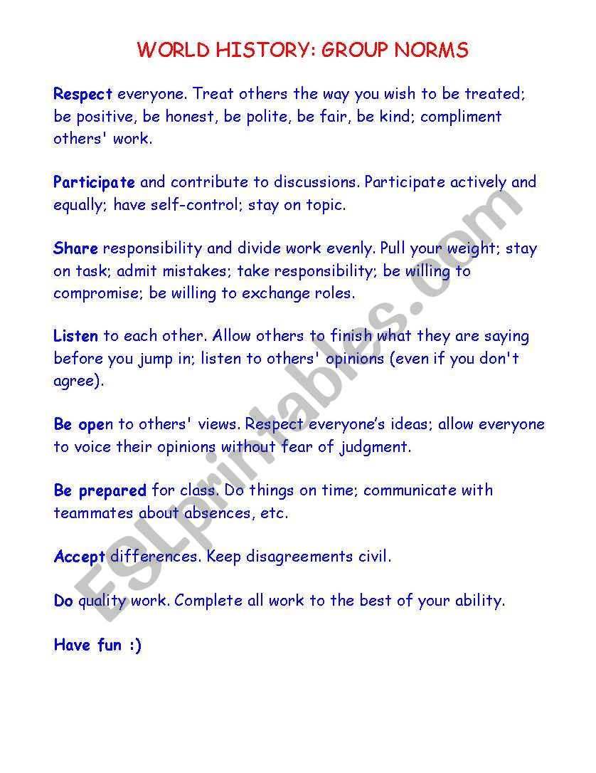 Group Norms worksheet