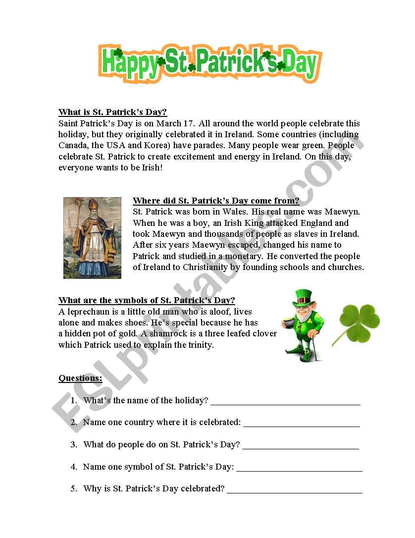 St. Patrick´s Day - ESL worksheet by mwdvs