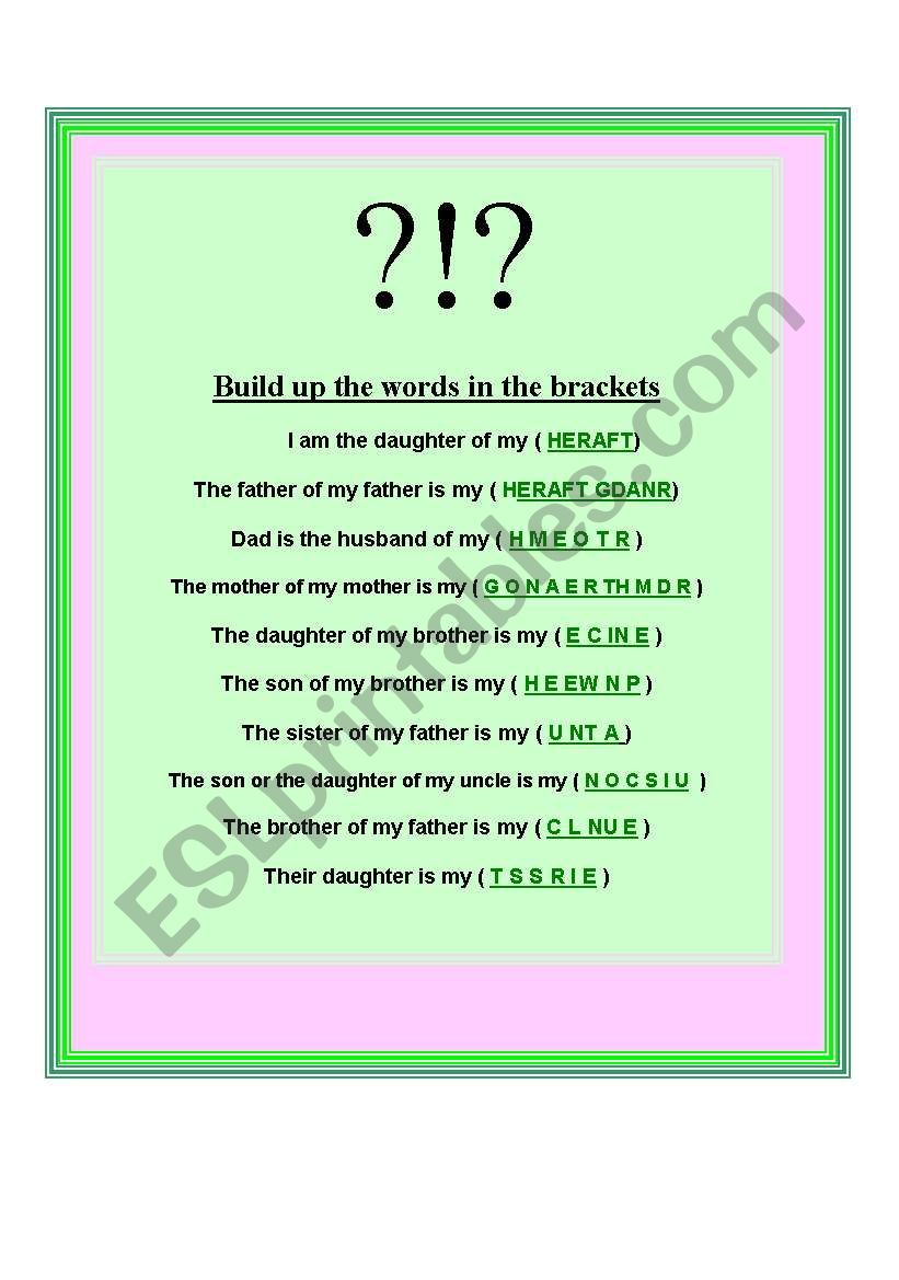 family worksheet