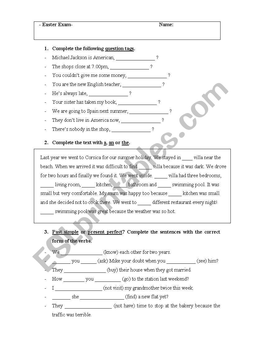 Second Term Test worksheet