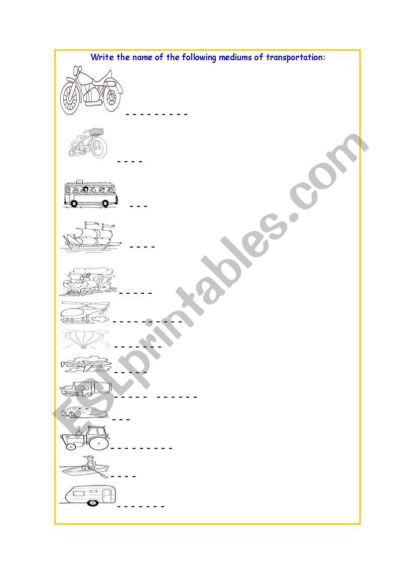 Mediums of transportation worksheet