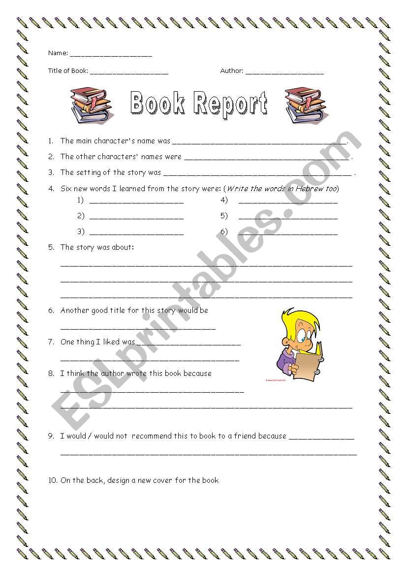 english worksheets book report