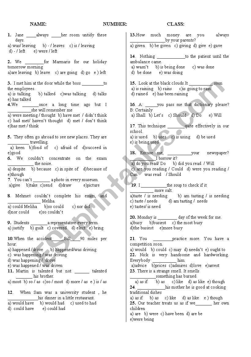 Mixed Test - Esl Worksheet By Askimayberk