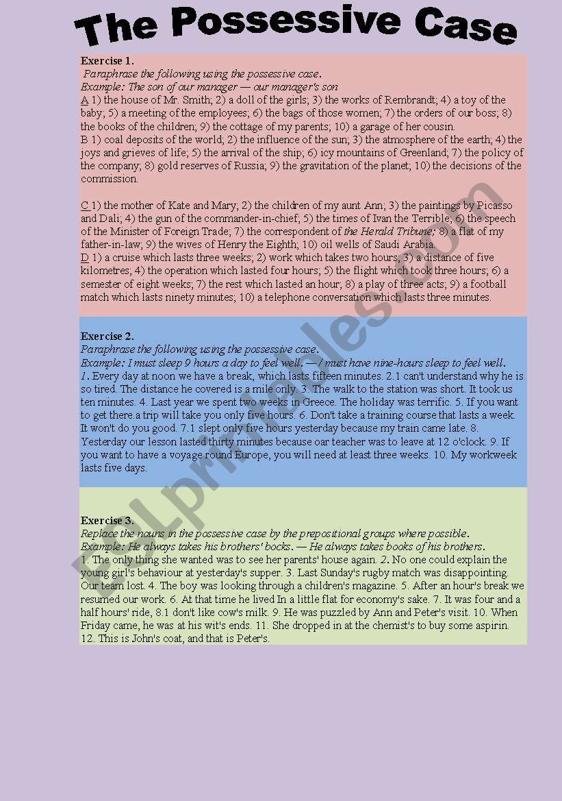 POSSESSIVE CASE consolidation exercises.