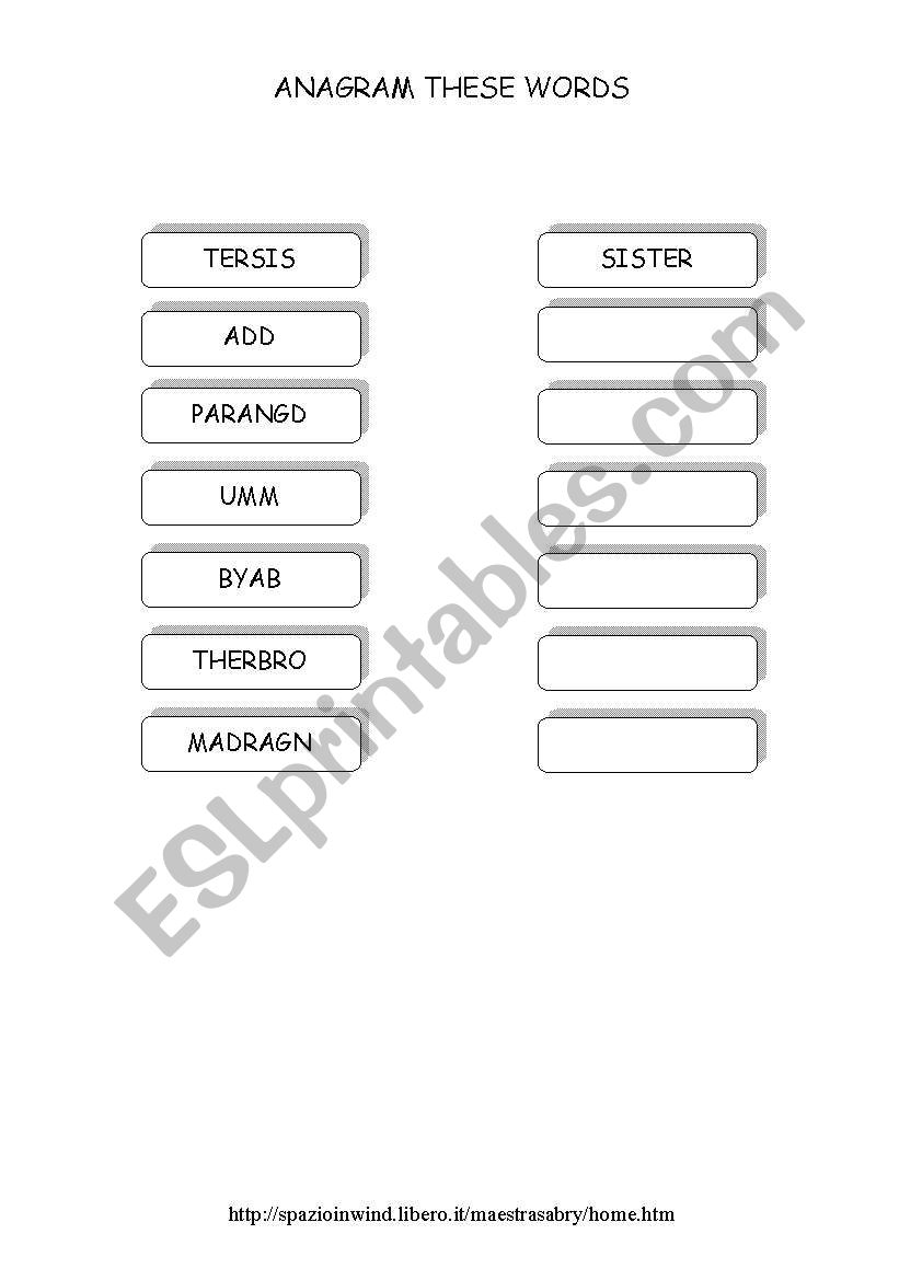 anagram family worksheet