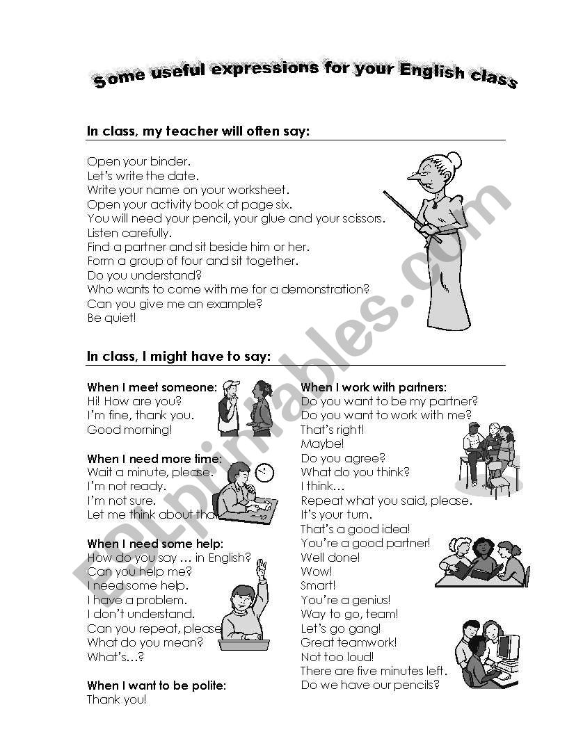 Some Useful Expressions For Your English Class Esl Worksheet By Tremblaya