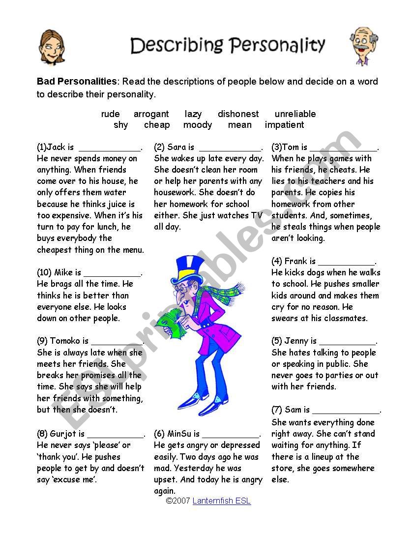 Describing personality worksheet