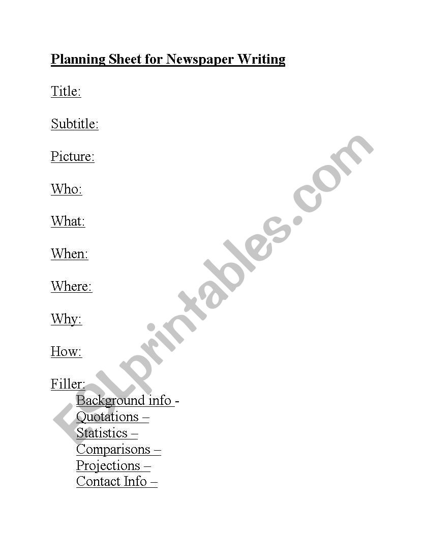 Newspaper Outline worksheet