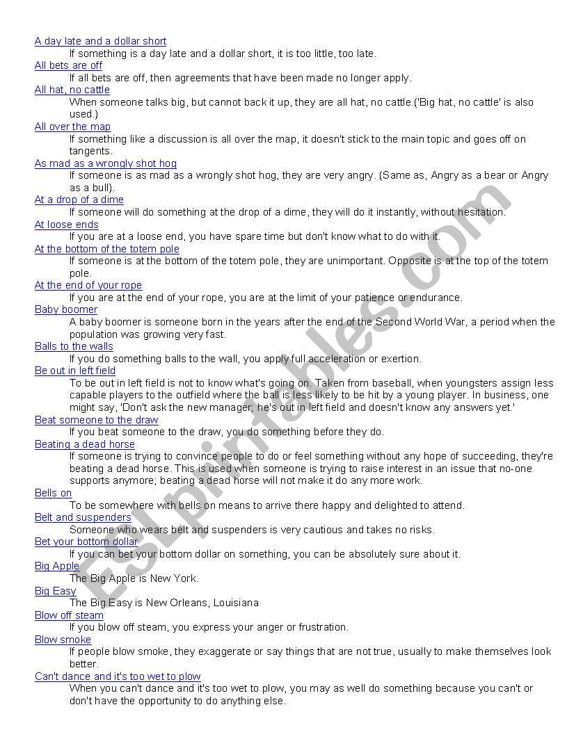 Idioms Pg1 worksheet