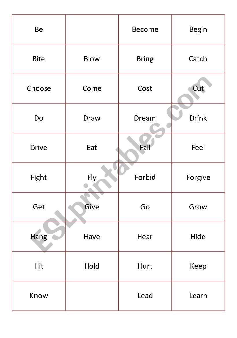 Verbs in Cards worksheet