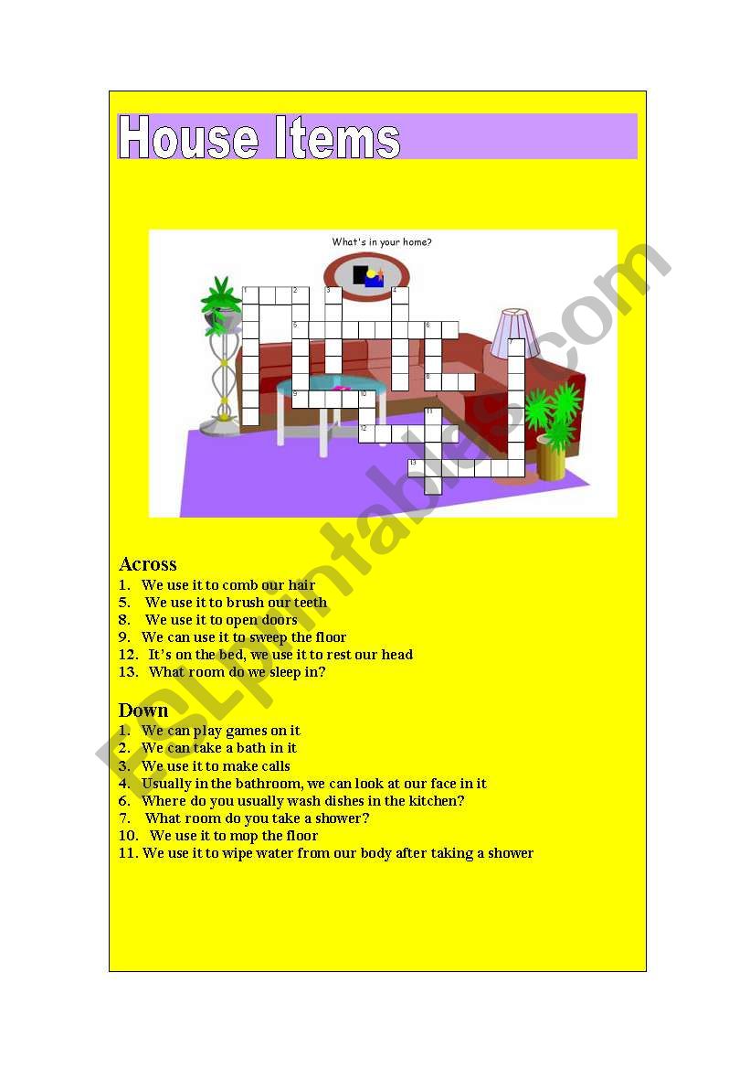 House  Items worksheet