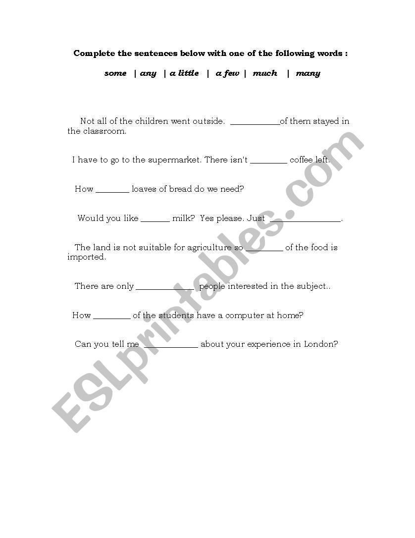 SOME _ ANY worksheet