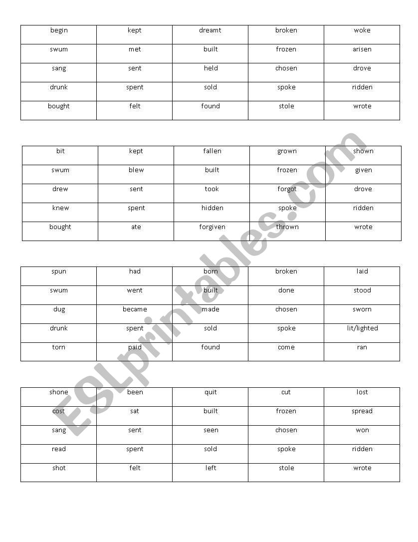 Lets play Bingo with verbs worksheet