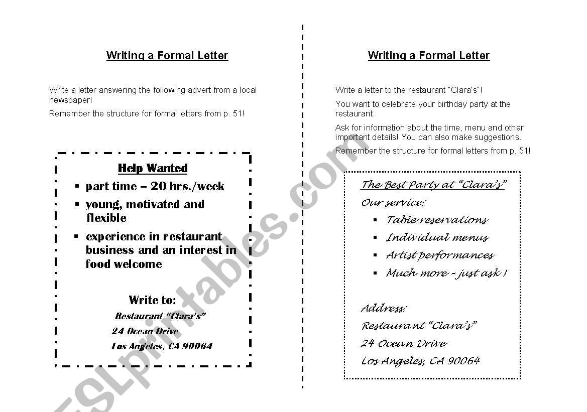 A Formal Letter Worksheet