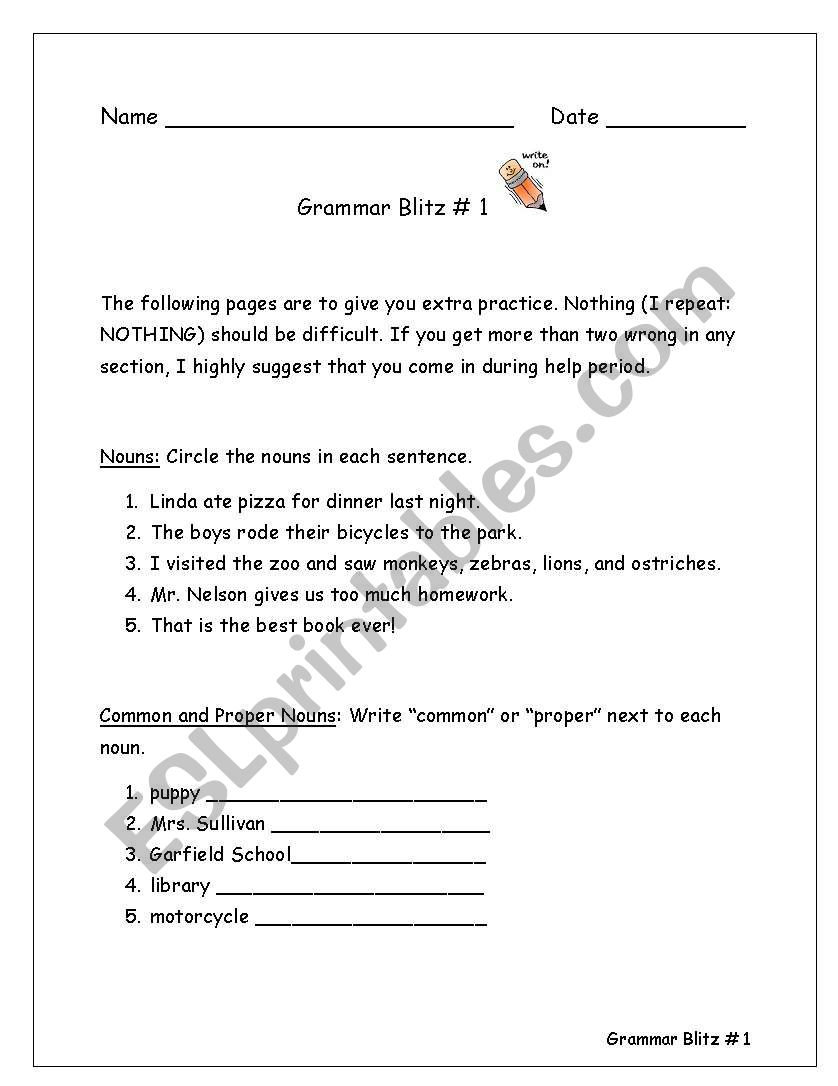 Grammar Blitz #1 worksheet