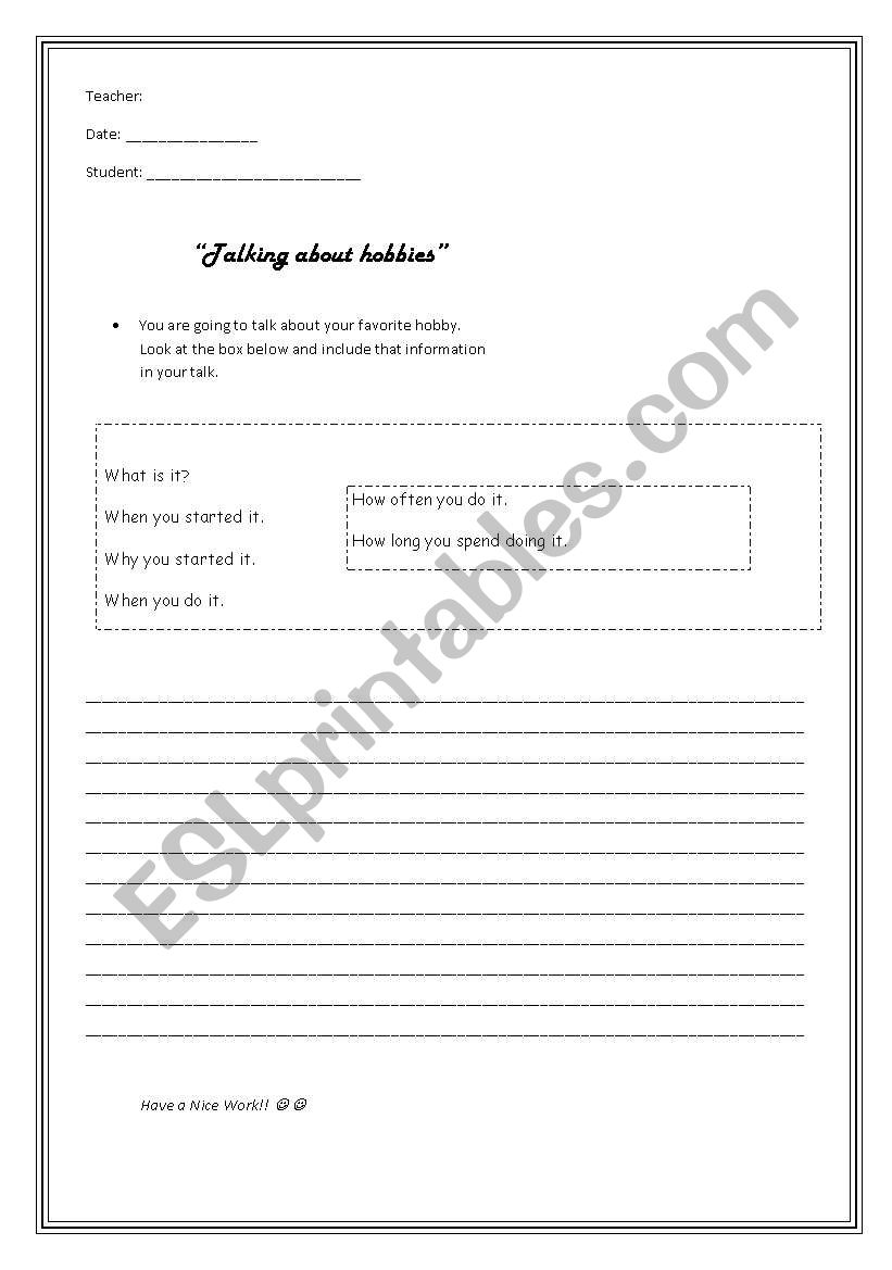 Hobbies worksheet