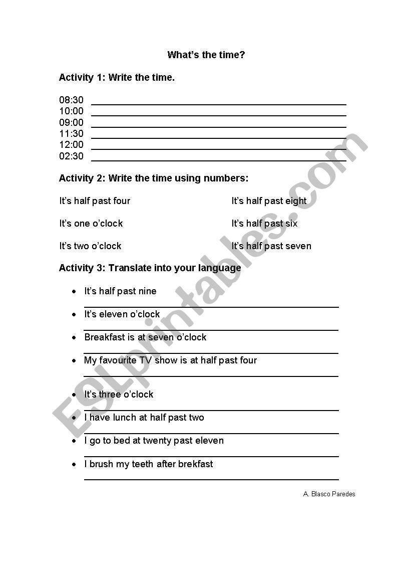 Whats the time? worksheet