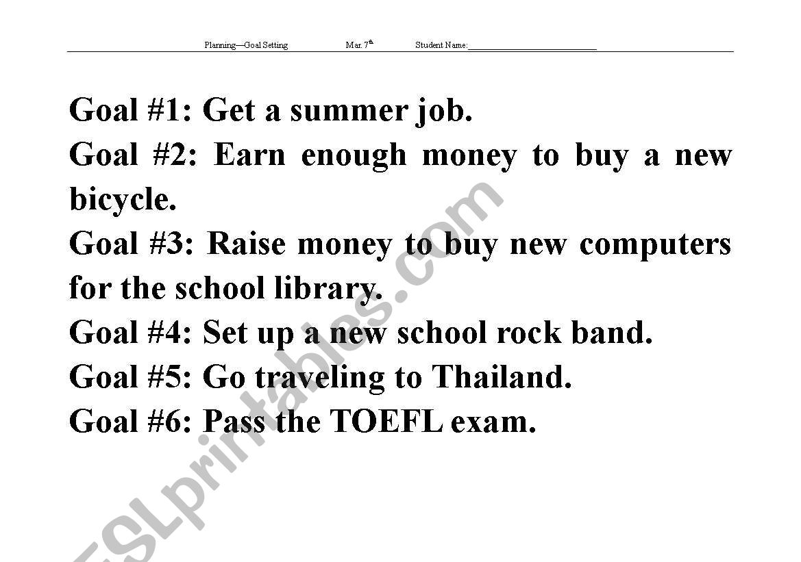 Group work setting goals worksheet