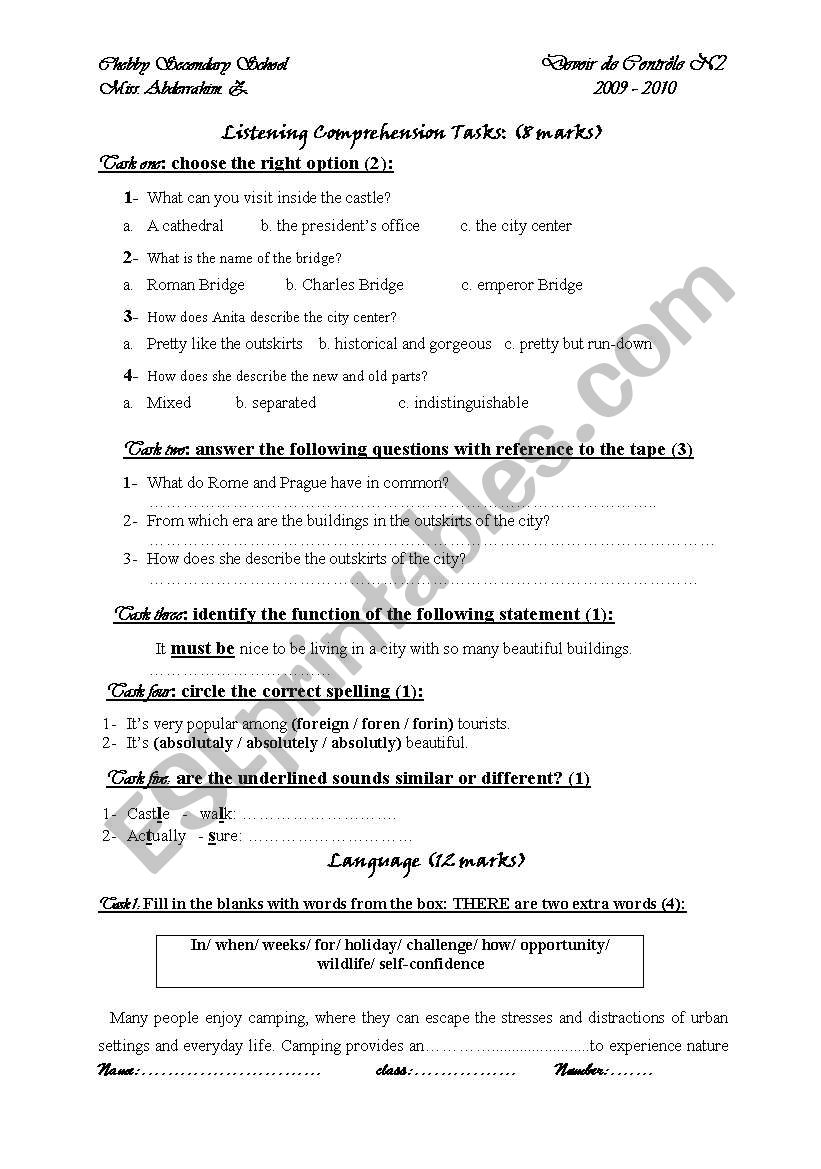 mid term test worksheet