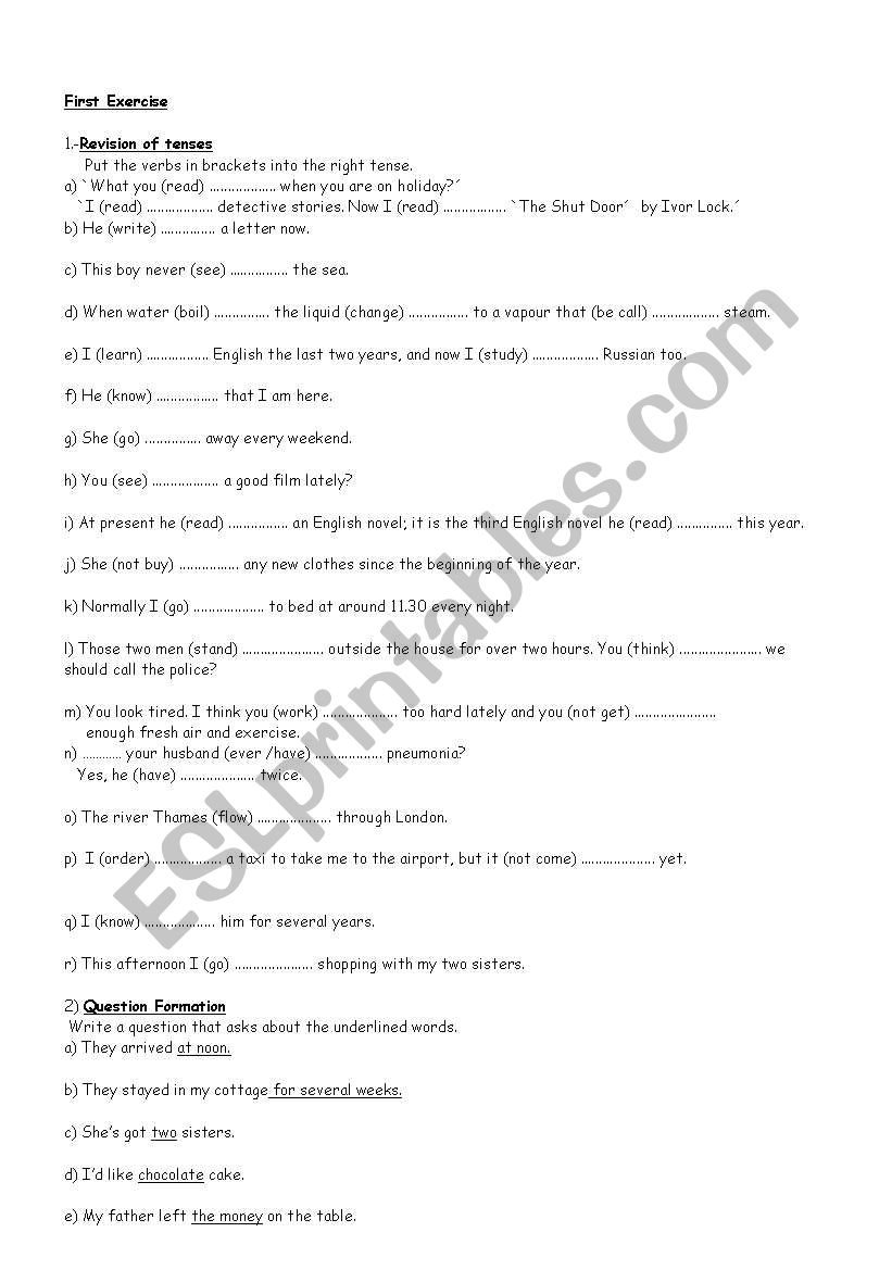 Ejercicios suspendidos 1º Bachillerato - ESL worksheet by roni24